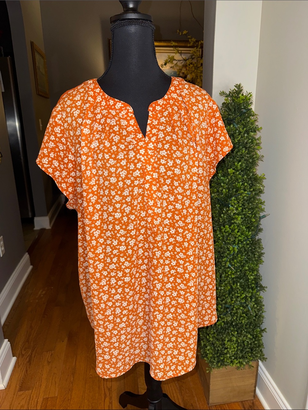 Papermoon Orange Floral Notch-Neck Tunic Top